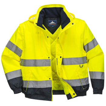 C468 - Hi-Vis 2-in-1 Contrast Bomber Jacket Yellow