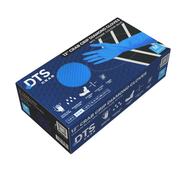 Blue DTS CRAB 12-inch extended cuff nitrile gloves with diamond grip texture