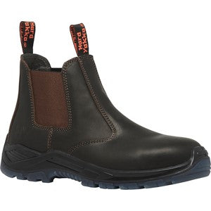 "Hard Yakka Banjo Safety Boot with steel toe cap, slip-resistant sole, and durable full-grain leather upper – ideal work boot for construction, trades, and industrial environments."