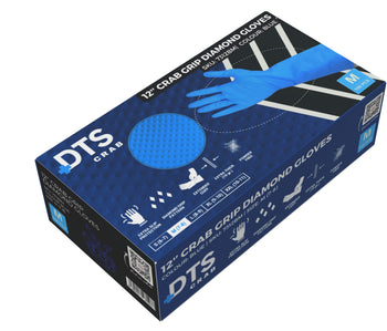 Blue DTS CRAB 12-inch extended cuff nitrile gloves with diamond grip texture