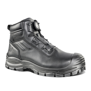 Black high-top safety boot with brand logo on a white background
