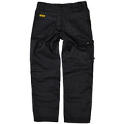 A functional work trouser featuring Cordura holster pockets and top loading knee pad pockets. Cordura reinforced hem. Side utility pocket and large phone pocket to opposite leg. Triple stitched in key areas. Low rise comfort waist. Tunnel belt loop and YKK zip. A comfortable trouser for any professional tradesman.